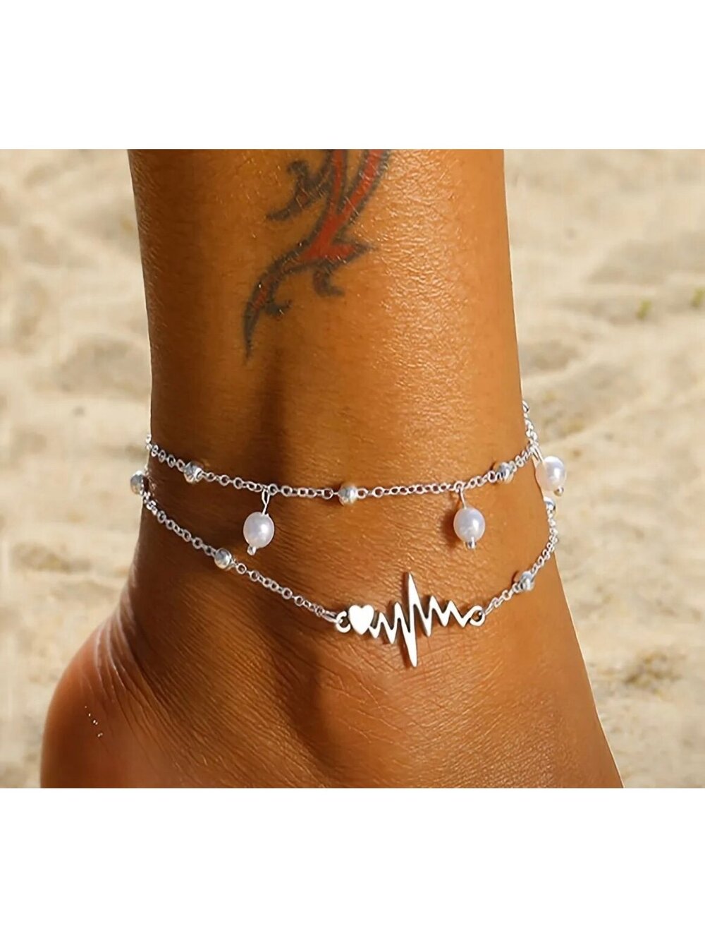 New -Gorgeous -Retro Inspired -Love Heartbeat Double Layered Ankle Bracelet